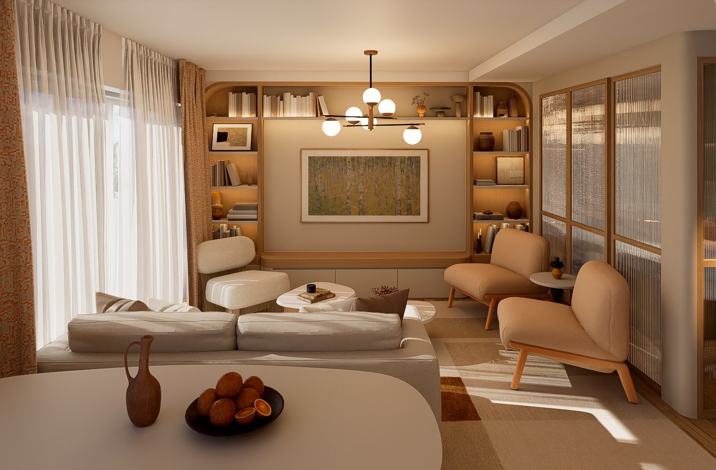Paris Apartment living room with custom integrated library