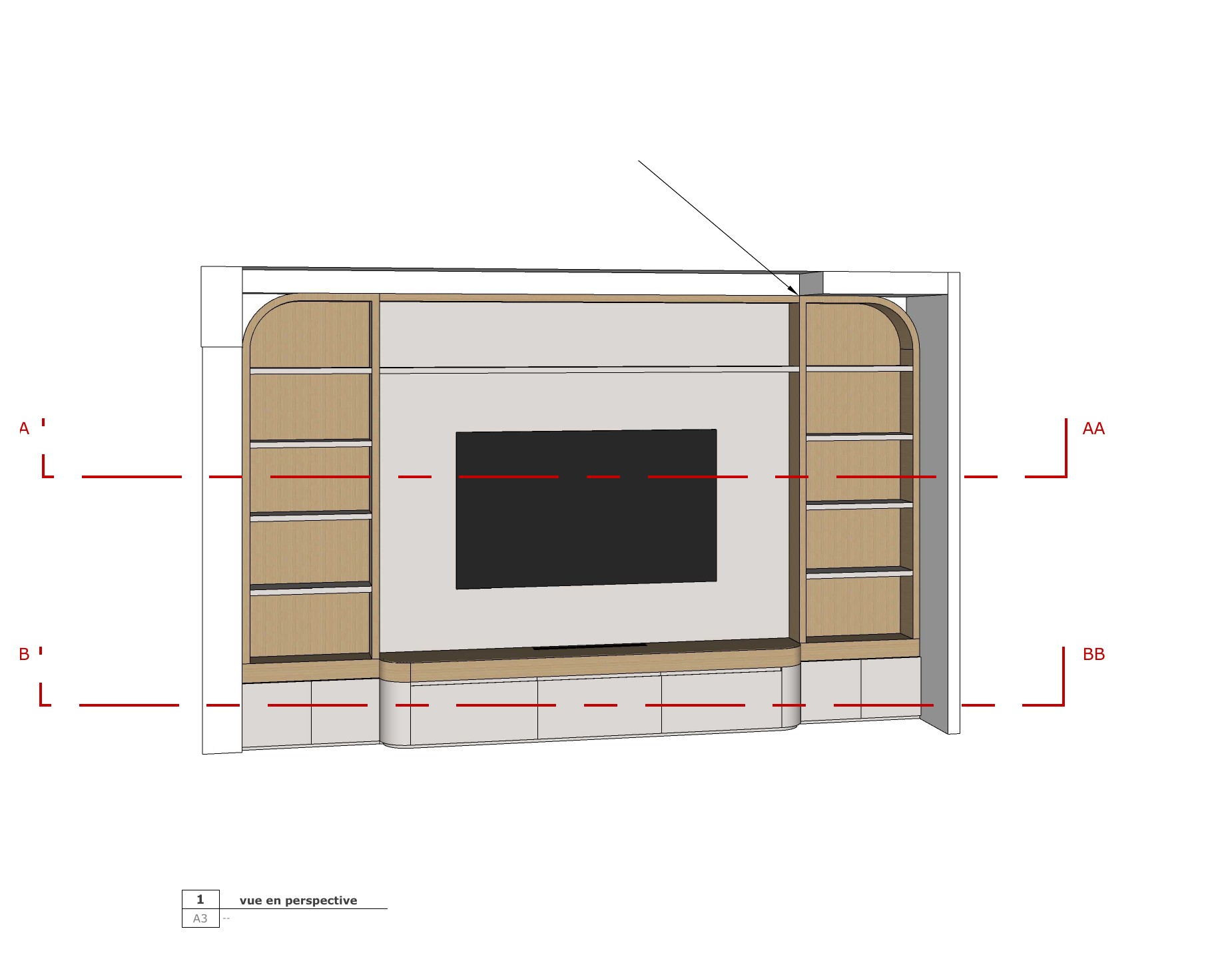 Technical perspective drawing of the custom integrated library