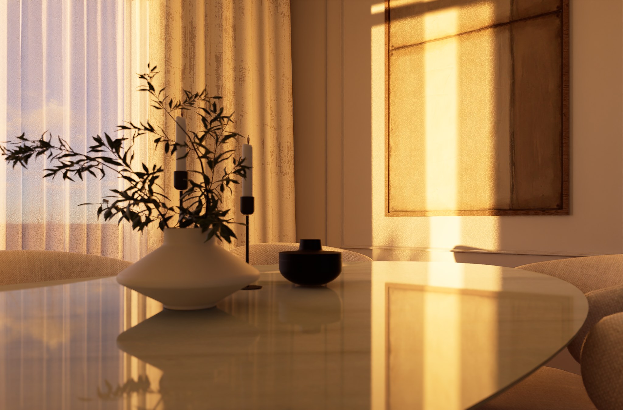 Dining table detail in evening light